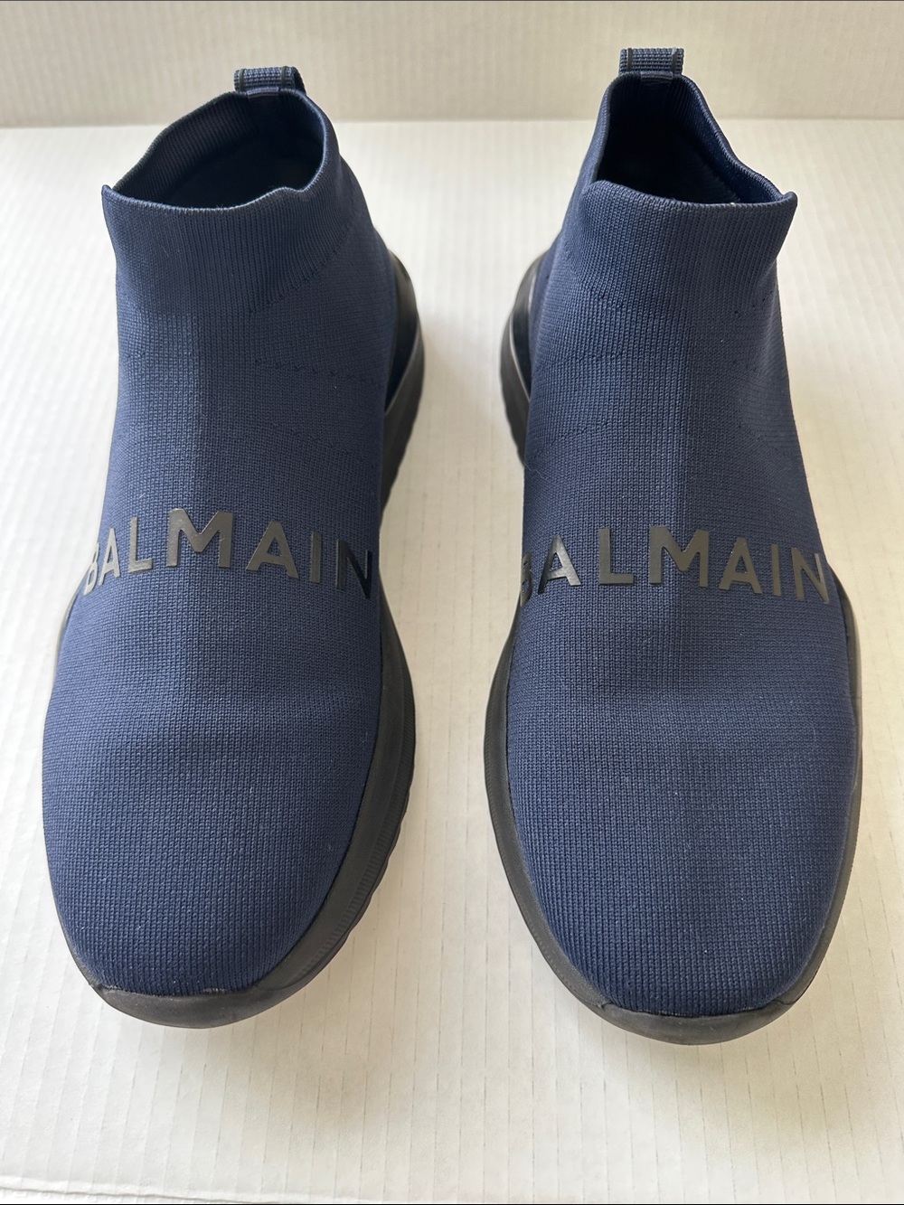 Balmain Men's High-Top Sock Slip-On Navy Sneakers Size 10
